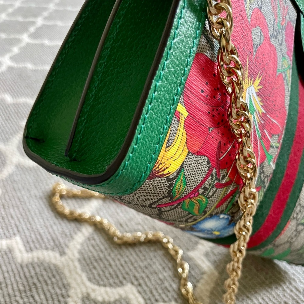 GUCCI GG Supreme Monogram Flora Web Small Ophidia Chain Shoulder Bag Green. NWOT - Picture 9 of 15
